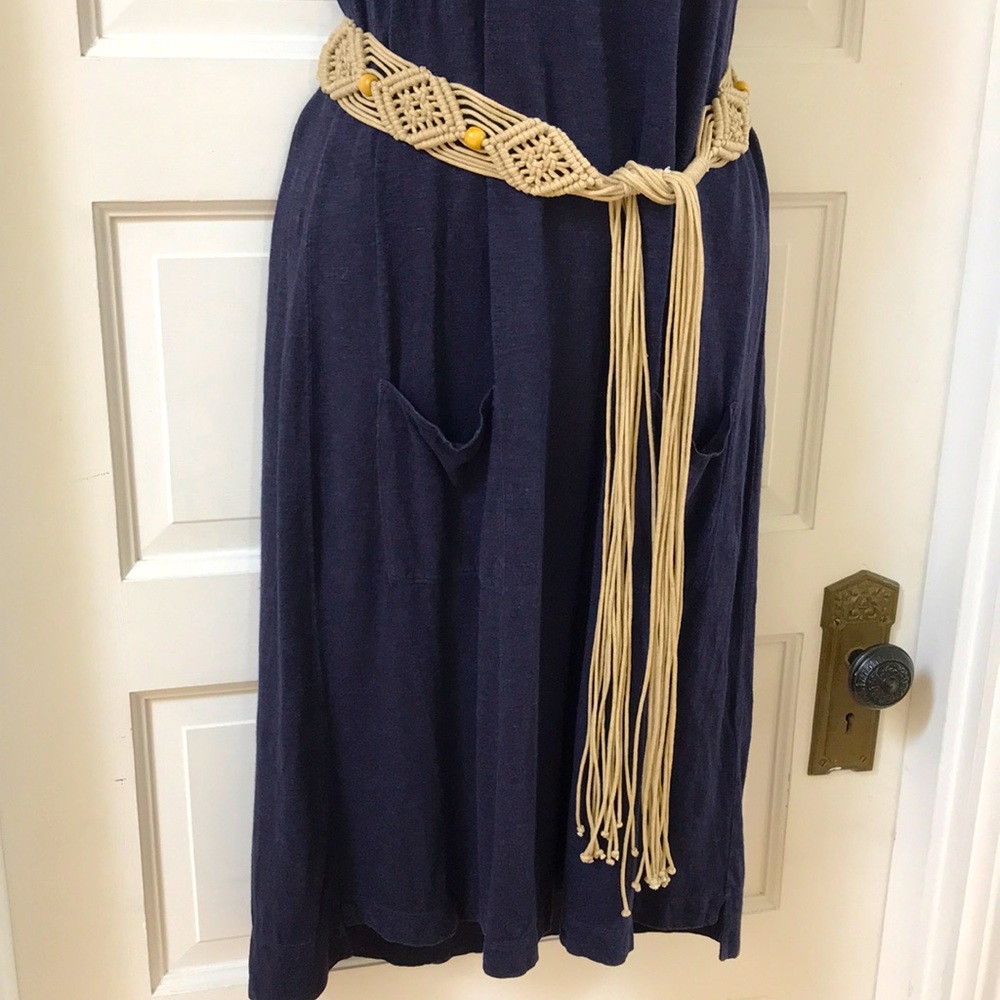 Boho Macrame belt. Natural string yellow wooden beads Long tassel at each end